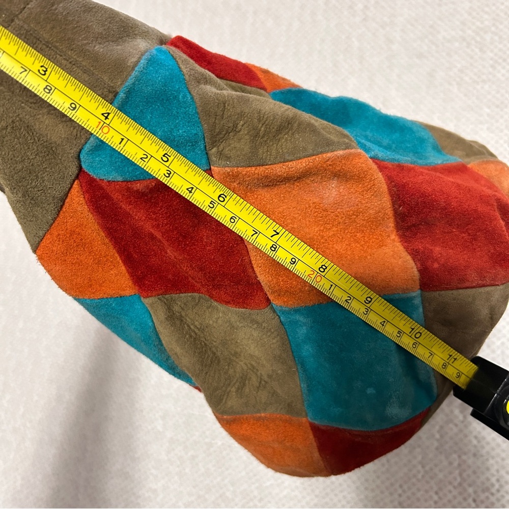 90’s Vintage Suede Leather Multicolour Bucket Bag - Picture 6 of 7
